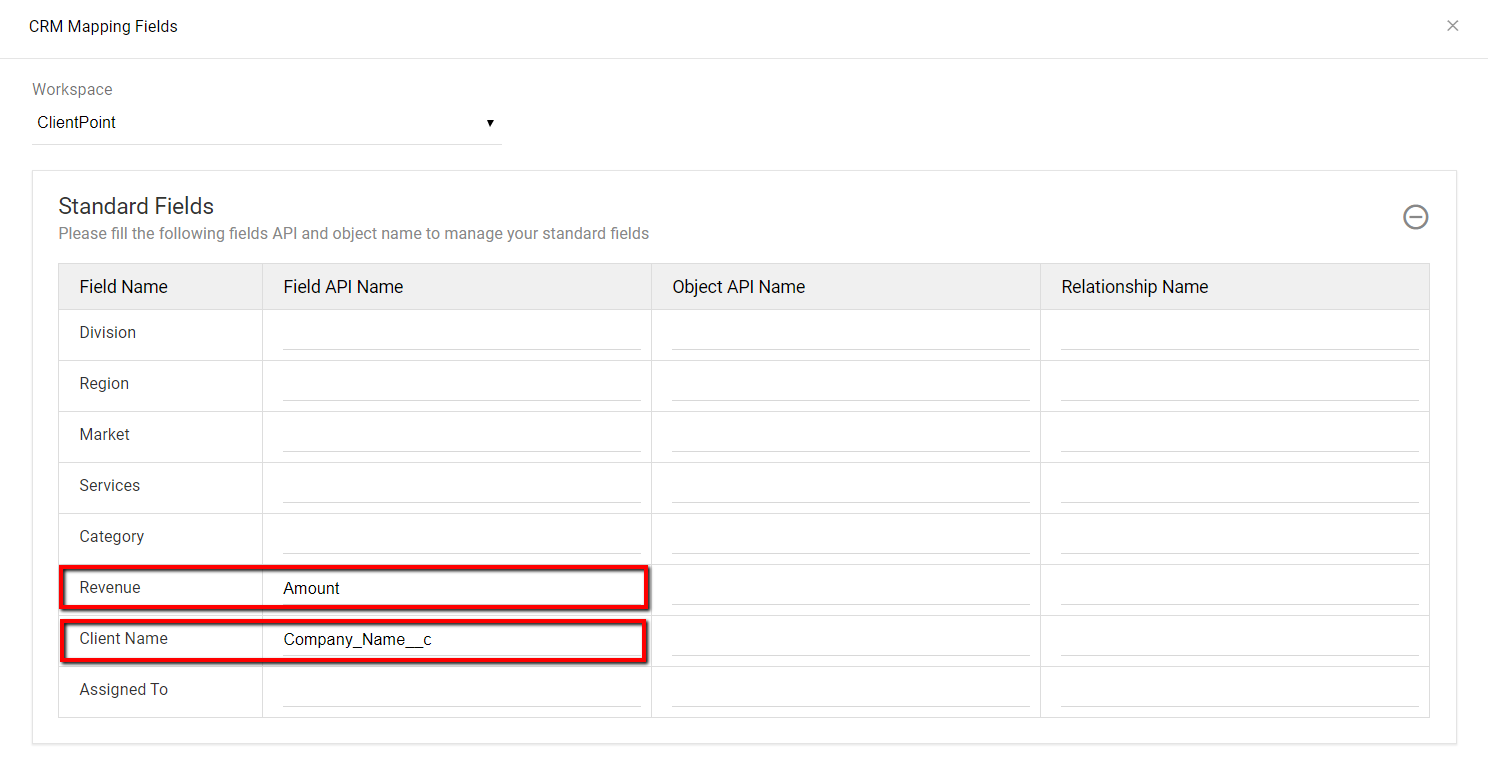 Salesforce Field Mapping ClientPoint   Example Fields In Field Mapping 